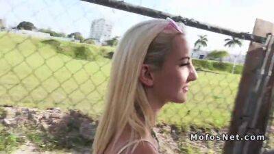 Braless blonde bangs in public - sunporno.com