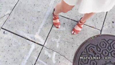 Braless blonde bangs in public - sunporno.com