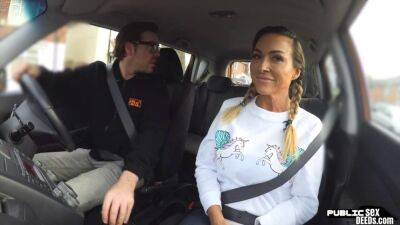 Busty MILF public fucked in car outdoor by driving tutor - sunporno.com