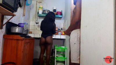 stepson fucks his step-mother in the kitchen while she is washing the dishes - sunporno.com