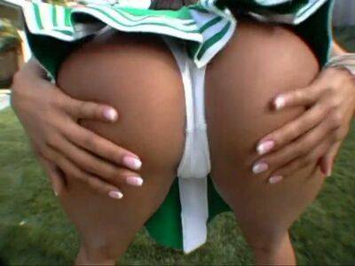 Black teenage cheerleader gets fucked outdoors - sunporno.com