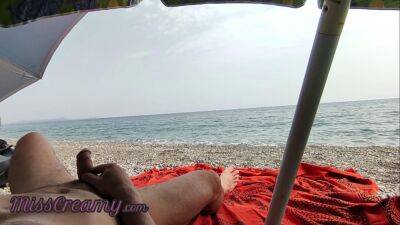 Dick flash - A girl caught me jerking off in public beach and help me cum - MissCreamy - sunporno.com