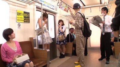 Adorable Asian girl blowing hard cocks on subway train - sunporno.com