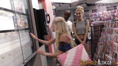 Blonde babes at gloryhole - sunporno.com