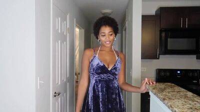 Amateur ebony babe with beautiful black tits gives POV blowjob to dildo and rides it - homemade solo - sunporno.com