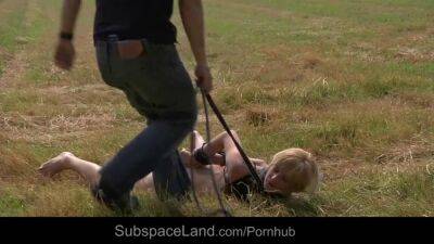 Submissive naked chick enjoys hardcore bondage and rough BDSM outside - bdsm.one